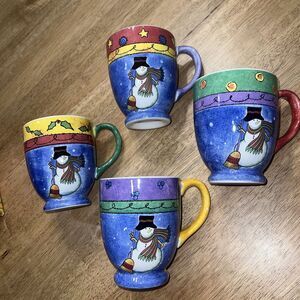 The Sweet Shoppe Sango Set Of 4 Christmas 3041‎ Snowman Coffee Mugs Sue Zipkin